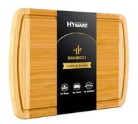 Large Wooden Cutting Board for Kitchen Meal Prep & Serving - Bamboo Cutting Boards with Juice Groove Side Handles, Charcuterie & Chopping Butcher Block - 100% Organic Bamboo, Pre Oiled, 16" x 10"
