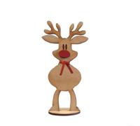 Large Wooden Deer Decor 20cm Red Scarf(L) | Quality MDF wood, flat-packed assembly, red nose detail, satin scarf, 20cm height