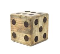 Large Wooden Dice Stool | Rustic Die-Shaped Doorstop | Mango Wood Dice Ornament - 30cm