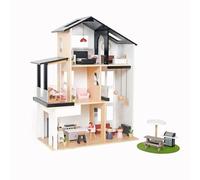 Large Wooden Doll House Luxury Villa Style Play Set Kids Role Play Doll House With 49Pcs Accessories 3 floor and Front Garden Balcony Lavish Design Villa (Design 6)