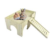 Large Wooden Guinea Pig House - 4 Entrances Small Animal Hide House Hideout with Ramp, Hut Habitats with Stairs for Hamsters Bunny Chinchillas Hedgeho-g Playing(COLOR:wood)