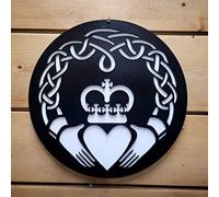 Large Wooden Irish Blessing Claddagh Ring Sacred Heart Sign Wall Door Hanging Plaque - 6 mm MDF Painted black and White (40 cm)