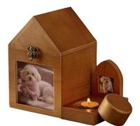 Large Wooden Pet Urn with Photo Frame - Memorial Keepsake Box for Cat and Dog Ashes, Triangular Lid Design, Stores Pet Toys & Fur - Solid Wood Pet Memorial Box