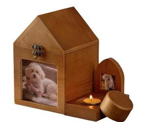 Large Wooden Pet Urn with Photo Frame - Memorial Keepsake Box for Cat and Dog Ashes, Triangular Lid Design, Stores Pet Toys & Fur - Solid Wood Pet Memorial Box