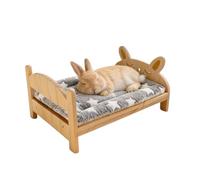 Large Wooden Rabbit Bed with Soft Mat, Removable Small Animal Habitat, 2 in 1 Foldable Rabbit Bed for Guineapigs, Chinchillas, Rabbits, Kitten, Hedgehogs, Guinea Pig (Beige)