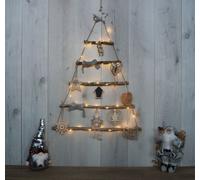 HomeZone® Christmas Wooden Ladder Tree Hanging LED Lights - Rustic Space Saving Wall Tree Fairy Lights - Xmas Vintage Style Wall Mountable D.I.Y Scandinavian Shabby Chic Festive LED Decoration (82cm)