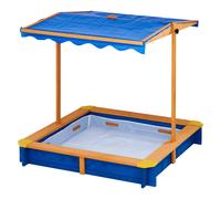 Teamson Kids Large Outdoor Wooden Sand Pit With Lid, Canopy & Adjustable Height in Brown Teamson Kids Brown