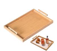 Large Wooden Serving Tray With Handles,Rectangular Bamboo Food Trays for Eating Breakfast Dinner,Rustic Wooden Serving Tray for Serving Tea Coffee Snack Food Holder BBQ Party Buffe (41 X 29 CM)