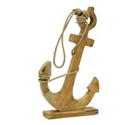 Large Wooden Ships Anchor Ornament on Stand | Rustic Nautical Anchor with Jute Rope for Coastal Home Decor and Beach Style Interiors - 51cm