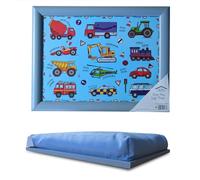 Large Wooden Soft Padded Cushioned Bean Bag Lap Dinner Laptop Food TV Tray Home Bedroom Office Kitchen Trays (Kids Vehicles Lap Tray)