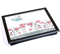 Large Wooden Soft Padded Cushioned Bean Bag Lap Dinner Laptop Food TV Tray Home Bedroom Office Kitchen Trays (Poppy Flower Design)