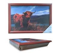 Large Wooden Soft Padded Cushioned Bean Bag Lap Dinner Laptop Food TV Tray Home Bedroom Office Kitchen Trays (Highland Cow)