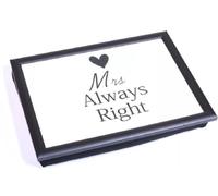 Large Wooden Soft Padded Cushioned Bean Bag Lap Dinner Laptop Food TV Tray Home Bedroom Office Kitchen Trays (Mrs Always Right Cream)