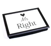 Large Wooden Soft Padded Cushioned Bean Bag Lap Dinner Laptop Food TV Tray Home Bedroom Office Kitchen Trays (Mr Right Cream)