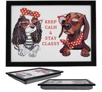 Large Wooden Soft Padded Cushioned Bean Bag Lap Dinner Laptop Food TV Tray (Keep Calm)