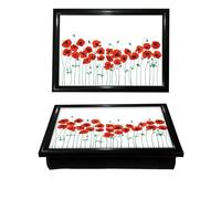 Large Wooden Soft Padded Cushioned Bean Bag Lap Dinner Laptop Food TV Tray (Poppies)