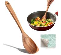 Large Wooden Spoon with a Dishcloth -12.6 Inch Wooden Spoon for Cooker, Long Handle Spoon, Large Wood Mixing Spoons, Big Stirring Corner Spoon, Teak No-Stick Spoons for Home Kitchen Cooker