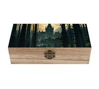 Large Wooden Storage Box With Lid And Front Clasp A Dark And Mysterious Gothic Castle Office Desk Organizer Bins Beautifully Keepsake Box Memory Boxes Decorative Jewelry Boxes for Crafts Art Gift