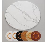 Large Wooden Turntable 50-100cm Round Serving Tray for Dining Table Home Kitchen Rotating Plate White Marble Finish Perfect for Entertaining