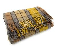 Large Wool Tartan Blanket, Fade Resistant, Bed, Cosy Sofa Throw (Buchanan Natural)