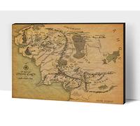 Large World Map Canvas Wall Art, The Rings Map Canvas Prints, Middle Earth Map Painting Picture for Living Room Wall Decor, Vintage World Map Framed Artwork for Home - Room Wall Decor (40x28 Inches)