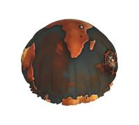 Large World Map Print Shower Caps with Elastic Band Double Layer Waterproof for Women Men Kids