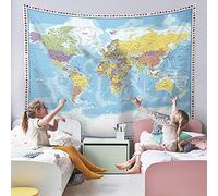 Large World Map Tapestry - Wall Hanging With Country Flags for Kids' Room, Classroom Decor - 60x80 In