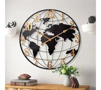 Large World Map Wall Clock, Metal Minimalist Modern Clock,Round Silent Non-Ticking Battery Operated Wall Clocks for Living Room/Home/Kitchen/Bedroom/Office/Farmhouse Decor (24 Inch)