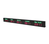 Large World Time Zones Clock, Digital LED Display with 5 Cities, Wall Mounted, Brightness Adjustable, Remote Control, for Hotels, Airports