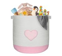 Large Woven Storage Basket Baby Laundry Basket Pink Heart Cotton Rope Toy Storage Basket Kid's Pet's Blanket Playroom Organization for Children's Room Living Room Toy & Nursery Container with Handle