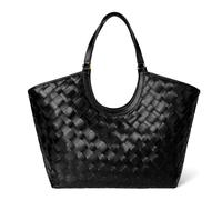 Large Woven Tote Bag for Women, Braided Shoulder Bag Designer Tote Purse Top-Handle Handbag Vegan Leather Under Arm Bag, Black