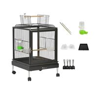 Large Wrought Iron Bird Cage Modern Rolling Flight Cage with Play Top and Rolling Stand for Conures, Lovebirds, Cockatiels and Finches(Nero)