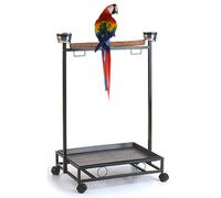 Large Wrought Iron Parrot Bird Play Stand Removable Easy Clean Tray Perch Play Gym Play Ground Stainless Feeder Cups Rolling Stand On Wheels