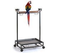 Large Wrought Iron Parrot Bird Play Stand Removable Easy Clean Tray Perch Play Gym Play Ground Stainless Feeder Cups Rolling Stand On Lockable Wheels