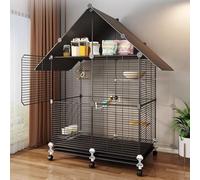 Large Wrought Iron Rolling Bird Cage for Cockatiel, Sun Conure, Parakeet, Finch, Budgie, Lovebird, Canary - Medium Pet House with Top Storage Area