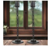 Urbn-Living Urbnliving 2Pcs Large Black Metal Chain Link Design Candle Holder With Wooden Stand Home Décor