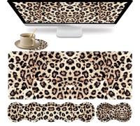 Large XXL Gaming Desk Mat 31.5"x 11.8", Ergonomic Keyboard Wrist Rest & Mouse Pad Wrist Rest + Coaster Set, Non-Slip Base, Memory Foam, Office and Home, Little Leopard Print