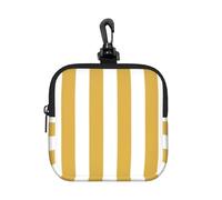 Large Yellow and White Cabana Stripe, Square Zipper Storage Bag, Neoprene Coin Purse, Small Wallets, Change Pouch, Change Purse