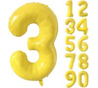 Large Yellow Number 3 Balloon 40 Inch Yellow Number Foil Balloons 3 Balloons for Birthday Party Decorations Girls Boys Baby Shower Wedding Anniversary Supplies (Digital 3)