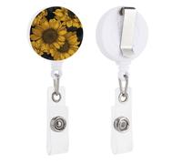 Large Yellow Sunflowers Pattern Black Retractable Badge Holder Reel Clip ID Card Holder for Doctor Nurse Student Office Worker