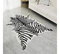 Large Zebra Print Area Rug Carpet Faux Cowhide Leather Animal Simulation Plush Mat Cute Soft for Home Decor Black and White 4.9'x6.6'