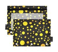 Large Zipper with Clear Window Black Background with Lots of Yellow Dots Rings folders with Pockets Big Capacity 3 Rings Binder for Classroom School Office Supplies Multicolored 2 PCS