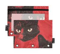 Large Zipper with Clear Window Cartoon Cute Black and Red Cat Soft Pencil case in Assorted Colors 3 Rings Pencil case for School, Office & Home Multicolored 2 PCS