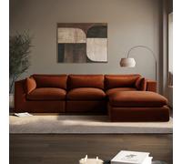 LargeBurnt Orange Velvet Reversible 4 SeaterChaise Corner Sofa - Hudson