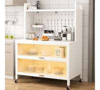 LargeCapacity Buffet Cabinet Sturdy 4Tier Sideboard with Pegboard & Doors Thickened Carbon Steel Ideal for Kitchen & Living Room Storage100cm White