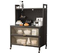 LargeCapacity Buffet Cabinet with Pegboard & Doors Sturdy 4Tier Sideboard in Black Thickened Carbon Steel for Kitchen & Living Room Storage 80cm