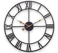 Largel Wall Clock, 45 cm European Industrial Vintage Clock with Roman Numerals, Non-ticking Battery Operated Clock Silent for Kitchen, Living Room, Bedroom, Office and Den(Black Metal)