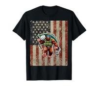 Largemouth Bass Fishing Sasquatch American Flag Fisherman T-Shirt