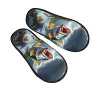 Largemouth Bass Jumping Out Of The Water Pattern Fluffy Slippers Non Slip Fuzzy Slippers Plush Slipper For Mens Women Bathroom M