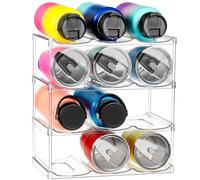 LARGER Compartment - Stackable Water Bottle Organizer Holder - for Stanley & Others' Large Tumbler - Clear Wine Rack, Cup Bottle Holder for Cabinet Home Countertop Fridge Pantry Shelf, 4 Tier Hold 12